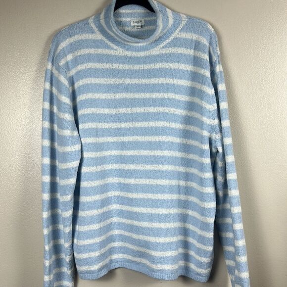 women’s J. Crew stripped blue cotton sweater cozy light weight mock neck XL SOFT - Picture 9 of 9